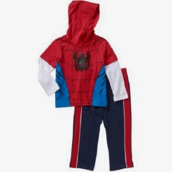New Marvel Spiderman Hangdown Outfit set Tee Shirt Jogger pants Boys Toddler 24m - Picture 3 of 4